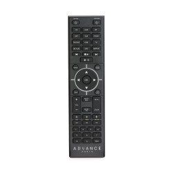 ADVANCE ACOUSTIC A12 APEX 30TH télécommande REM-19, vue de face boutons sources et volume