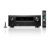 DENON AVC-X2850H amplificateur home cinéma noir, vue de face avec micro de calibration Audyssey et télécommande