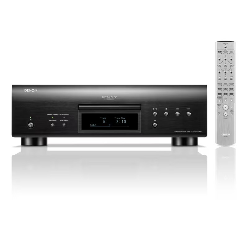 DENON DCD-3000NE lecteur SACD noir, vue de face avec télécommande argentée fournie