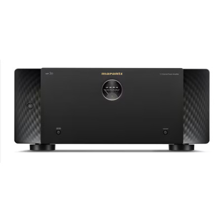 MARANTZ AMP 20 amplificateur de puissance 12 canaux, vue de face façade noire avec vumètre rétroéclairé
