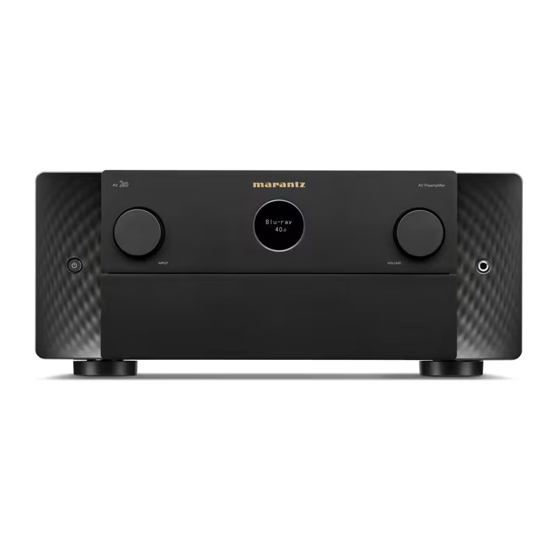 MARANTZ AV 20 préamplificateur audio-vidéo noir, vue de face avec écran central et deux molettes