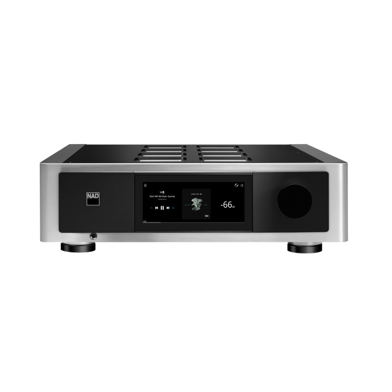 NAD M33 V2 amplificateur HI-FI streaming, vue de face écran tactile couleur et façade aluminium
