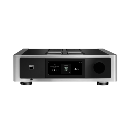 NAD M33 V2 amplificateur HI-FI streaming, vue de face écran tactile couleur et façade aluminium