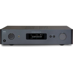 NAD C379 amplificateur DAC hybride, vue de face finition graphite avec écran OLED et molette de volume