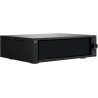 ROSE RS250A (Noir) lecteur réseau, vue trois quarts châssis aluminium nervuré et écran éteint