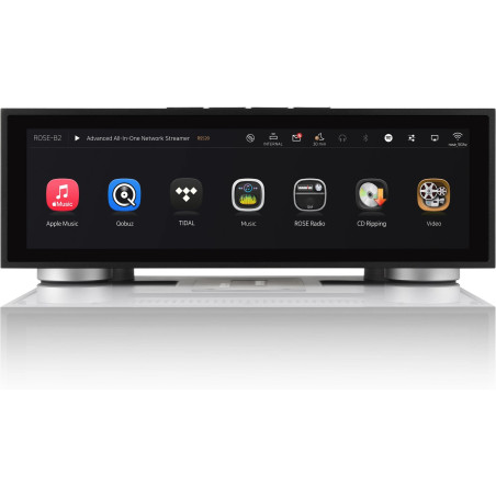 ROSE RS520 amplificateur réseau tout-en-un noir, façade écran tactile interface Apple Music Qobuz Tidal