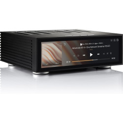 ROSE RS520 amplificateur réseau noir, vue trois quarts écran lecture fichier FLAC 24bits