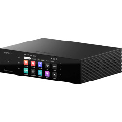 EVER SOLO EVERSOLO T8 lecteur réseau, vue trois quarts châssis noir à ailettes latérales