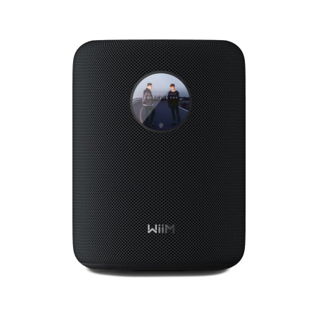 WiiM WiiM SOUND enceinte connectée noire, vue de face avec écran circulaire et logo WiiM