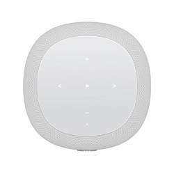 WiiM SOUND LITE enceinte connectée blanche, vue de dessus commandes tactiles lecture et volume