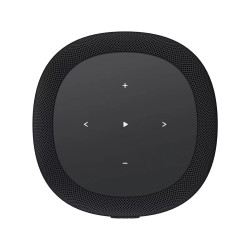 WiiM Sound Lite enceinte connectée noire, vue de dessus commandes tactiles play volume navigation