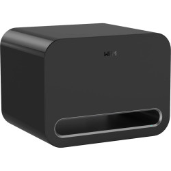 WiiM WiiM SUB PRO (Finition : Noir) caisson de basses vue trois quarts avec évent bass-reflex latéral