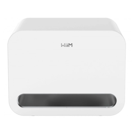 WiiM SUB PRO (Finition : Blanc) caisson de basses compact, vue de face évent bass-reflex et logo WiiM