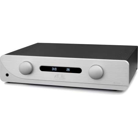 ATOLL IN300 EVO amplificateur intégré HI-FI finition aluminium, vue trois quarts façade avec afficheur OLED