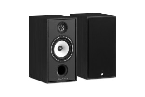 TRIANGLE BOREA BR04 enceinte bibliothèque HI-FI noir, paire vue trois quarts avec et sans cache haut-parleur