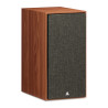 TRIANGLE BOREA BR04 enceinte bibliothèque, grille tissu grise fixée vue trois quarts noyer