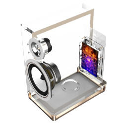 TRIANGLE CAPELLA 2 enceinte bibliothèque connectée, vue éclatée haut-parleur, tweeter et carte électronique DSP