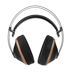 MEZE 105 SILVA casque audio ouvert, vue de face arceau métallique double et coques noyer
