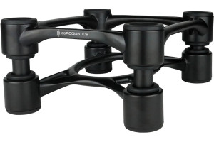 ISO ACOUSTICS ISOACOUSTICS APERTA noir, isolateurs acoustiques pour enceintes, paire vue de trois quarts structure aluminium