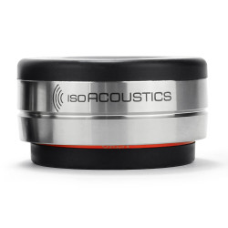 ISO ACOUSTICS ISOACOUSTICS OREA Bordeaux isolateur acoustique, vue de face finition inox et caoutchouc rouge