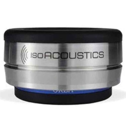 ISO ACOUSTICS ISOACOUSTICS OREA Indigo isolateur acoustique, vue de face finition inox et embouts caoutchouc noir