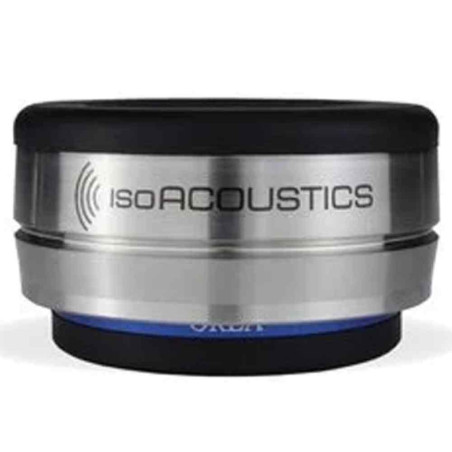 ISO ACOUSTICS ISOACOUSTICS OREA Indigo isolateur acoustique, vue de face finition inox et embouts caoutchouc noir