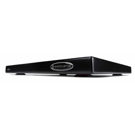 ISO ACOUSTICS ISOACOUSTICS ZAZEN I isolateur acoustique noir, vue de face avec logo et patins amortisseurs