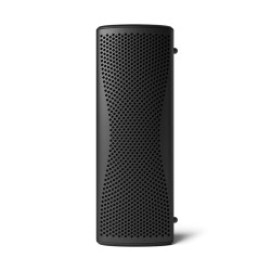 KEF MUO enceinte Bluetooth portable noire, vue de face grille métallique perforée motif ondulé