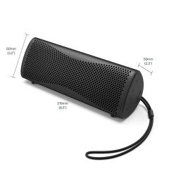 KEF MUO enceinte Bluetooth portable noire, dimensions 216x82x59mm avec dragonne tressée