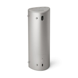 KEF MUO enceinte Bluetooth argent, vue arrière avec port USB-C et bouton Bluetooth