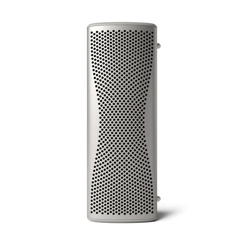 KEF MUO enceinte Bluetooth portable finition argent, vue de face grille métallique perforée