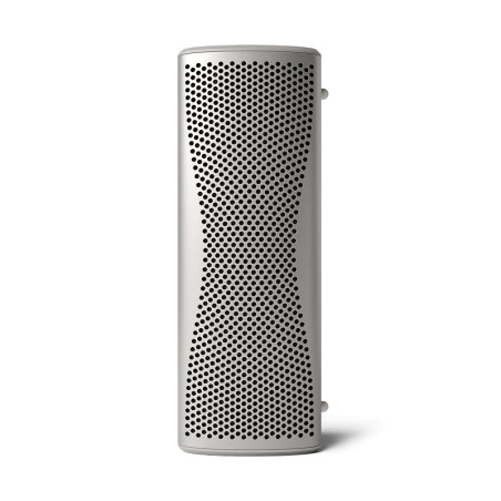 KEF MUO enceinte Bluetooth portable finition argent, vue de face grille métallique perforée