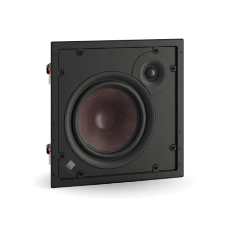 DALI PHANTOM H-80 enceinte encastrable murale, vue de trois quarts woofer rouge et tweeter dôme