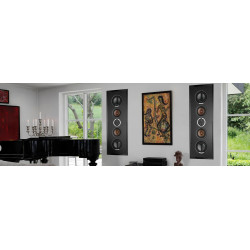 DALI PHANTOM S-280 paire d'enceintes murales encastrées dans salon avec piano et tableau