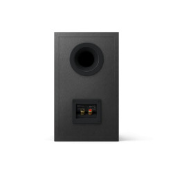 KEF Q3 META enceinte bibliothèque noir, vue arrière évent bass-reflex et bornier double