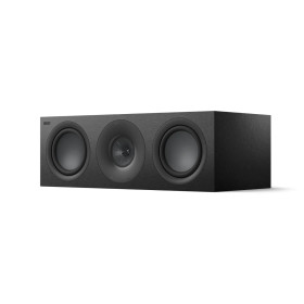 KEF Q6 META enceinte centrale noire, vue trois quarts avec tweeter Uni-Q et deux haut-parleurs de grave