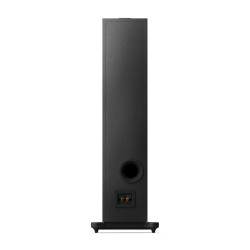 KEF Q7 META enceinte colonne noire, vue arrière avec évent bass-reflex et bornier bi-câblage