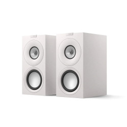 KEF Q-Concerto META enceintes bibliothèque HI-FI finition blanc, paire vue trois quarts avec tweeter Uni-Q coaxial