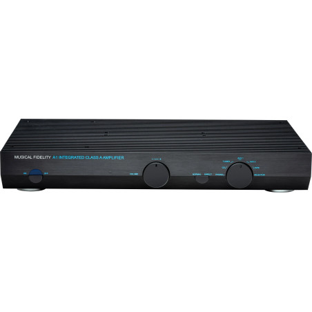 MUSICAL FIDELITY A1 amplificateur intégré classe A, façade noire vue de face avec volume et sélecteur sources