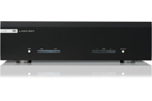MUSICAL FIDELITY M6s PRX amplificateur de puissance HI-FI noir, vue de face boutons power, mains, mute et sélecteur d'entrées