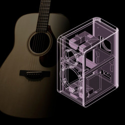 YAMAHA NS600A schéma de la structure interne du caisson avec guitare acoustique