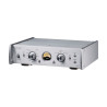 TEAC PE-505 préamplificateur phono argent, vue de trois quarts façade et capot aluminium