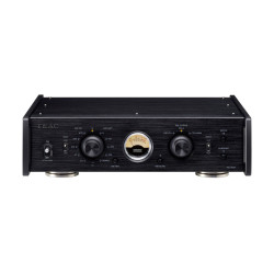 TEAC PE-505 préamplificateur phono noir, face avant vumètre central sélecteurs MC MM et courbes EQ