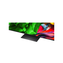 LG 75QNED86A6A TV MiniLED 75 pouces, détail du pied central et bordure inférieure de l'écran