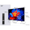 TCL 85P8K TV QLED 85 pouces, dimensions 1889x1152 mm et télécommande RC833A