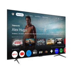 TCL 85P8K TV QLED 85 pouces, interface Google TV avec applications streaming vue trois quarts