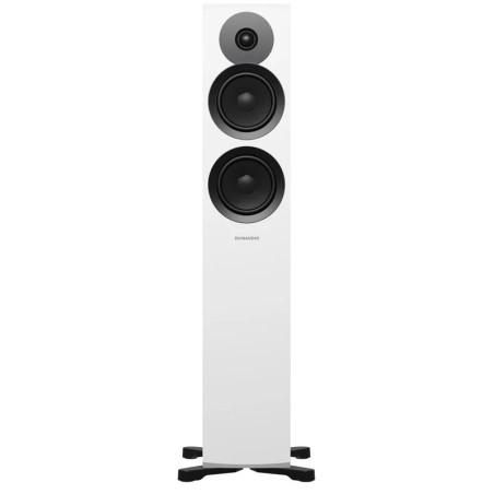 DYNAUDIO EMIT 30 enceinte colonne Hi-Fi finition blanc satin, vue de face tweeter et deux haut-parleurs