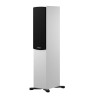 DYNAUDIO EMIT 30 enceinte colonne blanc satin, vue de trois quarts avec grille tissu noire