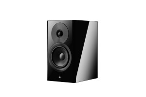 DYNAUDIO FOCUS 10 enceinte bibliothèque connectée noir laqué, vue trois quarts tweeter et woofer apparents