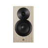 DYNAUDIO FOCUS 10 enceinte active chêne clair, vue de face haut-parleurs et logo centré